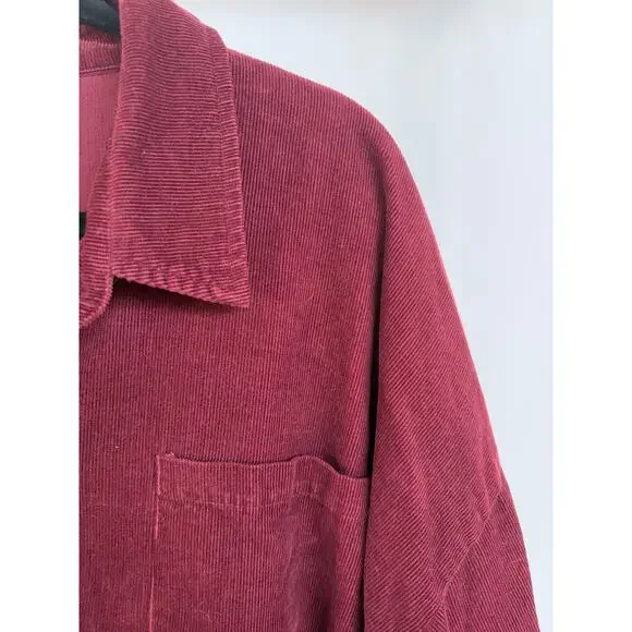 Corduroy Burgundy Velvety Shacket Raw Hem Alternative Grunge Barn Medium - Picture 5 of 9
